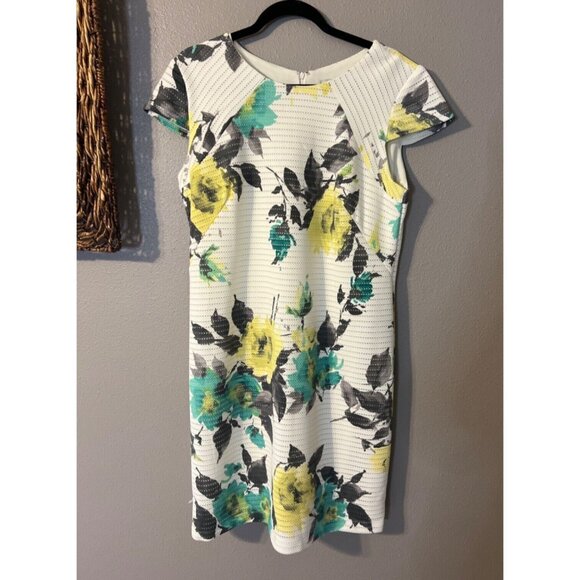 Madison Leigh Dress 14 Stretch Ivory Green Yellow Floral Summer Washable NEW - Picture 7 of 8